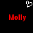 A black background displays a white pixelated heart symbol above two red pixelated 'Molly' texts.