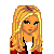 Pixel art contact sheet showing multiple frames of a blonde female character in red jacket and blue jeans with text overlays on black backgrounds.