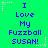 Green background with purple text reading "I Love My Fuzzball SUSAN!" repeated in a pattern, surrounded by white and light green star-shaped pixel decorations