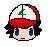 Pixel art head with red-and-white cap, black hair, blue eyes, and green 'L' symbol on cap, showing multiple facial expressions.