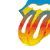 A 3x3 contact sheet of a Rolling Stones-themed animated buddy icon showing sequential frames with text and logo elements.