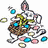 Animated Easter-themed buddy icon featuring a cartoon rabbit, colorful eggs, and "Happy Easter" text across three frames.