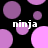 Black background with scattered purple and pink circles; four instances of the word 'ninja' in white text; some circles are split into two colors.