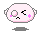 Pixelated pink character with closed eyes, blush marks, and tears in four variations showing different eye shapes and tear colors.