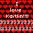 Pixelated red heart pattern background with repeated text "I love Kaitlin!!!" and numeric sequences in white, alternating between two color variations.