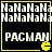 Four identical yellow-outlined black squares each contain "PACMAN" text and a yellow Pac-Man icon, with "NaNaNaNa" text above.