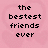 Pixelated text on a pink background reads 'the bestest friends ever' on the left and 'brittanee and justin' on the right.