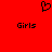 Red background with black pixelated heart symbol above two instances of the word 'Girls' in pixelated text.