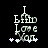 Pixelated text "I Love You" with heart symbol and star-like shapes on black background, showing animation change in the lower-right area.