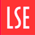 Red square background with white pixelated letters LSE in a bold sans-serif style, each letter having a thin red outline.