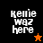 Four display 'Kemie Waz here' text with star symbols; top-left black background, bottom-left orange background, top-right brown background, bottom-right brown background