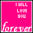 A 5x5 contact sheet of animated frames showing a pink background with text "I WILL LOVE YOU" and faint white cursive "forever" across the bottom, displaying subtle variations in letter color and position between sampled frames.
