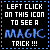 Two side-by-side with blue dashed borders on black backgrounds, each displaying text and a pixelated 'MAGIC' word in blue