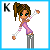 A 4-frame pixel art contact sheet showing a cartoon girl character in different stages of an animation, each frame featuring the name "Kate" spelled out vertically on the left with one letter per frame.