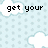 Pixelated text on cloud-shaped backgrounds against a light blue patterned backdrop, with partial gray overlay.
