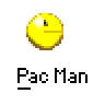 Animated Pac-Man contact sheet showing 24 sequential frames of yellow Pac-Man character interacting with cherry power-ups, blue ghosts, and score text on gray background.