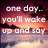 A four- of pixelated text over a sunset sky background with clouds and water reflection