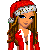Pixel art contact sheet showing three frames of an animated icon featuring a cartoon woman in red holiday attire with visible text "All I want for X-mas is you" below the images.