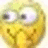 Yellow cartoon face with wide eyes and a hand covering its mouth, displayed in two side-by-side frames showing slight animation.