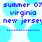 Pixelated blue text on white background with light blue circular shapes, displaying 'summer 07', 'virginia', 'new jersey', and dotted lines in two identical vertical sections.