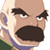 Pixelated cartoon-style buddy icon of a bald character with thick black eyebrows, wide eyes, and an exaggerated open mouth showing dark interior.