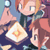 Pixelated static image of two anime-style characters with a glowing object, rendered in low-resolution 256x256 pixels.