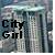 Pixelated cityscape background with 'City Girl' text in bold black font, rendered in low-resolution style.