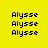 Pixelated text 'Alysse' repeated across four colored quadrants in a with no visible animation changes
