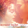 A static image shows two people in close proximity with warm lighting and red-toned hair, with text at the bottom reading "meant to be".