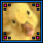 Pixelated yellow duck with pink beak and black eyes, surrounded by blue and pink square border elements, with text reading "QUACK QUACK IM A DUCK" on yellow background.
