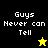 Four display 'Guys Never can Tell' text with star symbols; top-left black background has yellow star, bottom-left yellow background has black star
