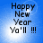 Blue background with white light burst behind text reading 'Happy New Year Ya'll !!!' in black pixelated font.