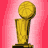 Animated sequence of a golden basketball trophy against pink background, showing transformation from full trophy to ball-only state with sparkles.