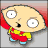 A 3x2 contact sheet of six animated frames from a Family Guy cartoon featuring Peter, Stewie, Lois, Chris, Brian, and Quagmire against a red gradient background with gray borders.
