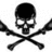 Black and white skull with crossed bones on left, blue text 'Lacroix' on gray background on right.