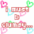 Pixelated text reads "i must be clumsy... fallin in love..." surrounded by pink, green, and cyan heart shapes on a white background.