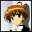 Pixelated anime-style character with brown hair and green eyes, wearing a white high-collared shirt against a light background.