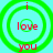 Four identical circular icons with green concentric rings on a cyan background, each containing red text "i love you" arranged vertically.