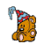 A pixelated cartoon bear wearing a party hat on the left side of a contact sheet, with green text reading "Original Icons .com" on the right side against a dark background.