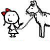 Animated sequence of stick figures holding a llama's rope, with text changes and crossed-out words.