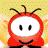 A 48x48 pixel animated buddy icon featuring a red cartoon character with antennae on the left and green text "Original Icons .com" on a dark green background to the right, displayed as a contact sheet of two frames.