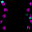 A black background displays a repeating pattern of pink text characters and cyan stars, with the stars shifting position across frames.