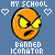 six identical orange circular icons with angry expressions, yellow eyes, and black outlines on a blue background, each surrounded by white heart symbols