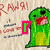 Animated pixel art sequence showing a green creature with red mouth, pink 'rawr' text, and multiple character variations including purple dinosaur and blue figure.
