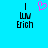 Pixelated text 'I [heart] Erich' on cyan background with one frame showing a pink heart icon.