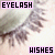 Pixelated image with pink rectangular text boxes containing 'EYELASH' and 'HISHES', featuring a blurred floral or leafy pattern in muted tones.