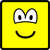 Yellow square icon with pixelated white eyes and black pupils, a black curved smile, and a thin black border.