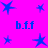 A static image with a bright pink background featuring blue star shapes and repeated "b.f.f" text in blue pixelated font.