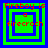 Four identical display red text 'Fireboy is a firecroch' over green and blue nested squares with varying border thicknesses