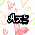 Pixelated text 'Amz' over pink hearts on white; 'Luvz' in purple gradient with stars and hearts; 'Tii' on striped heart background; 'Friends' below.